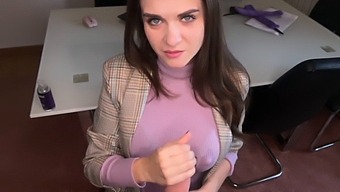 Step Mom Gives Step Son A Handjob In The Office And Shows Off Her Perky Nipples