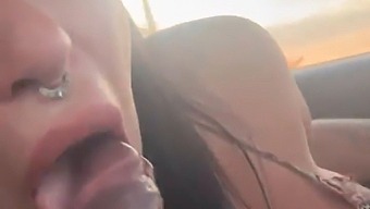 Melissa Lisboa Skillfully Gives A Blowjob And Produces Milk While Driving